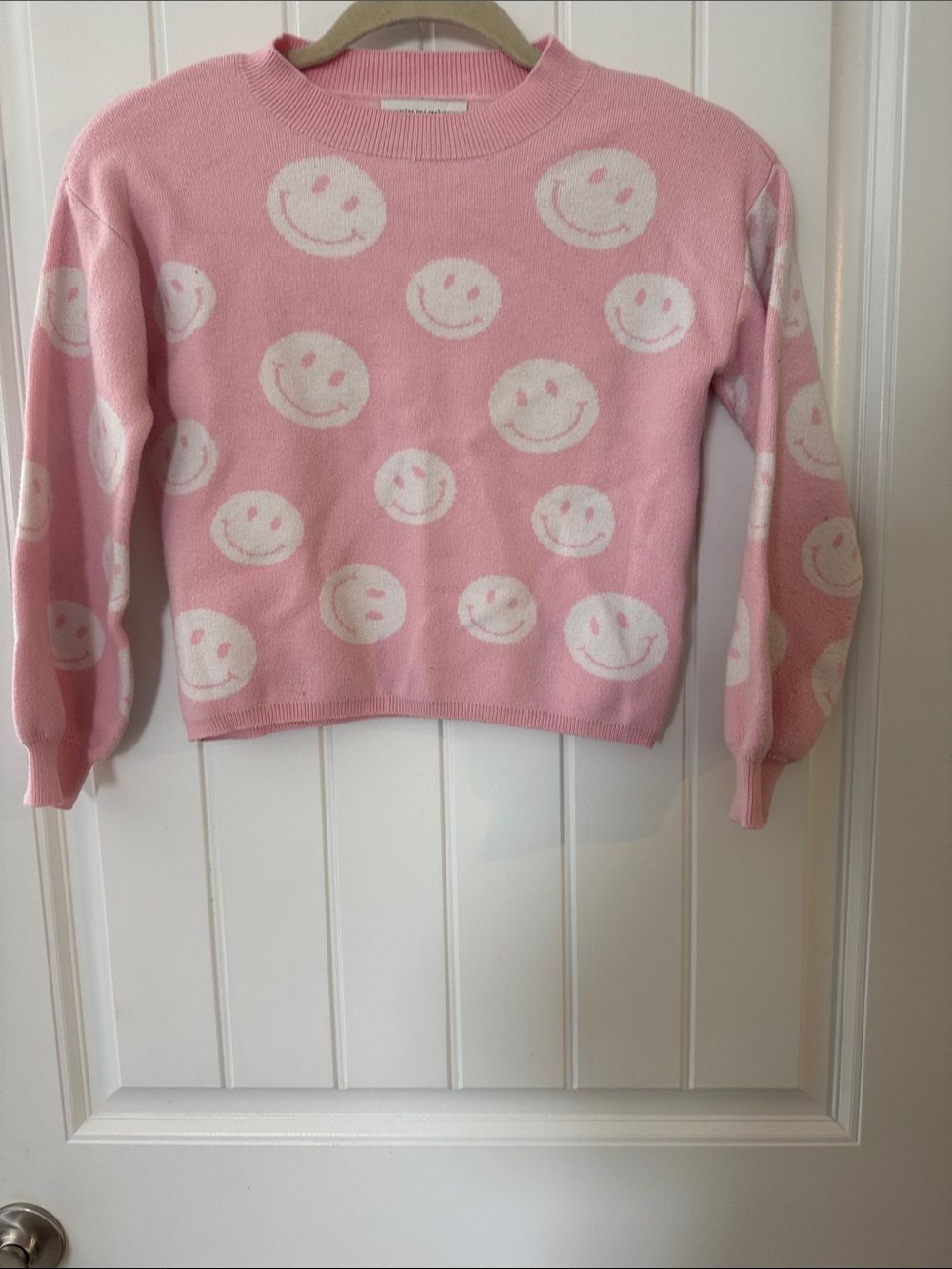 cupcakes & cashmere Pink Smiley Jacquard Crewneck Sweater